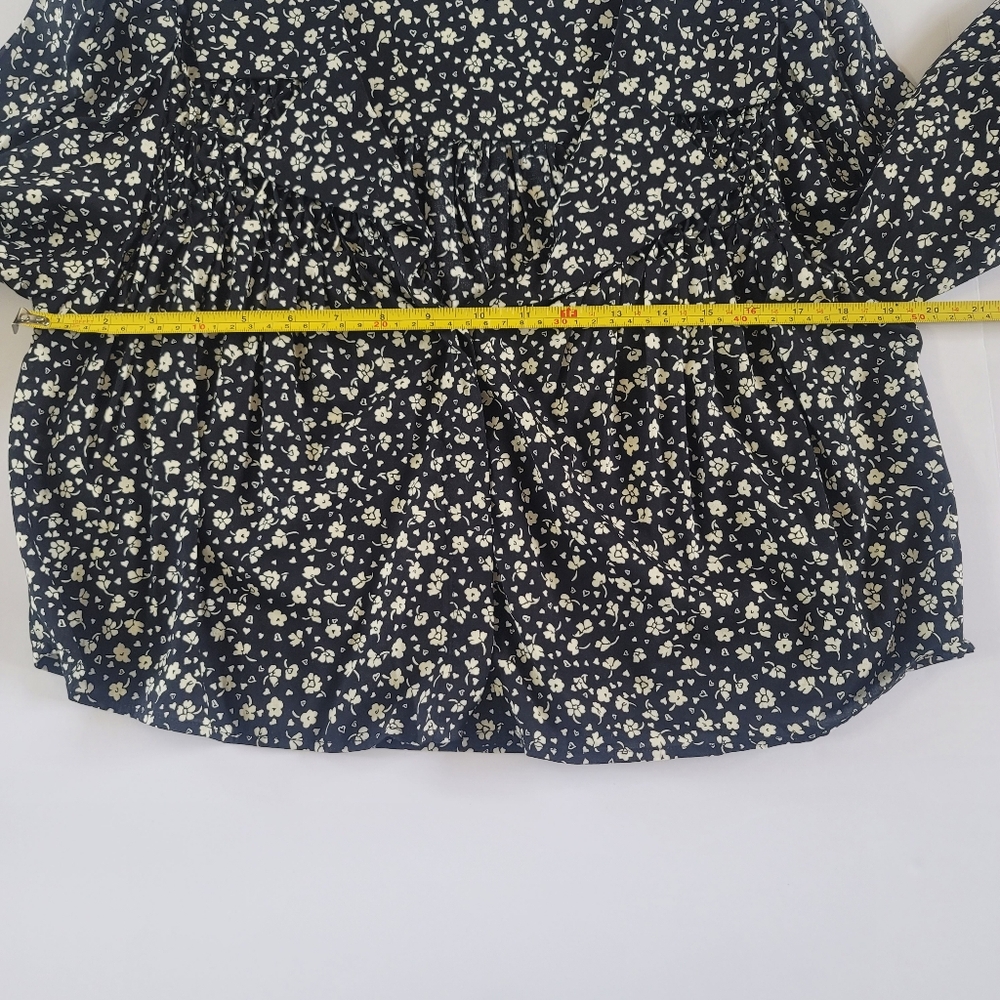 Reformation Black Floral Cropped V-neck Ruffle Blouse, S, Cottagecore Romantic - Picture 8 of 11